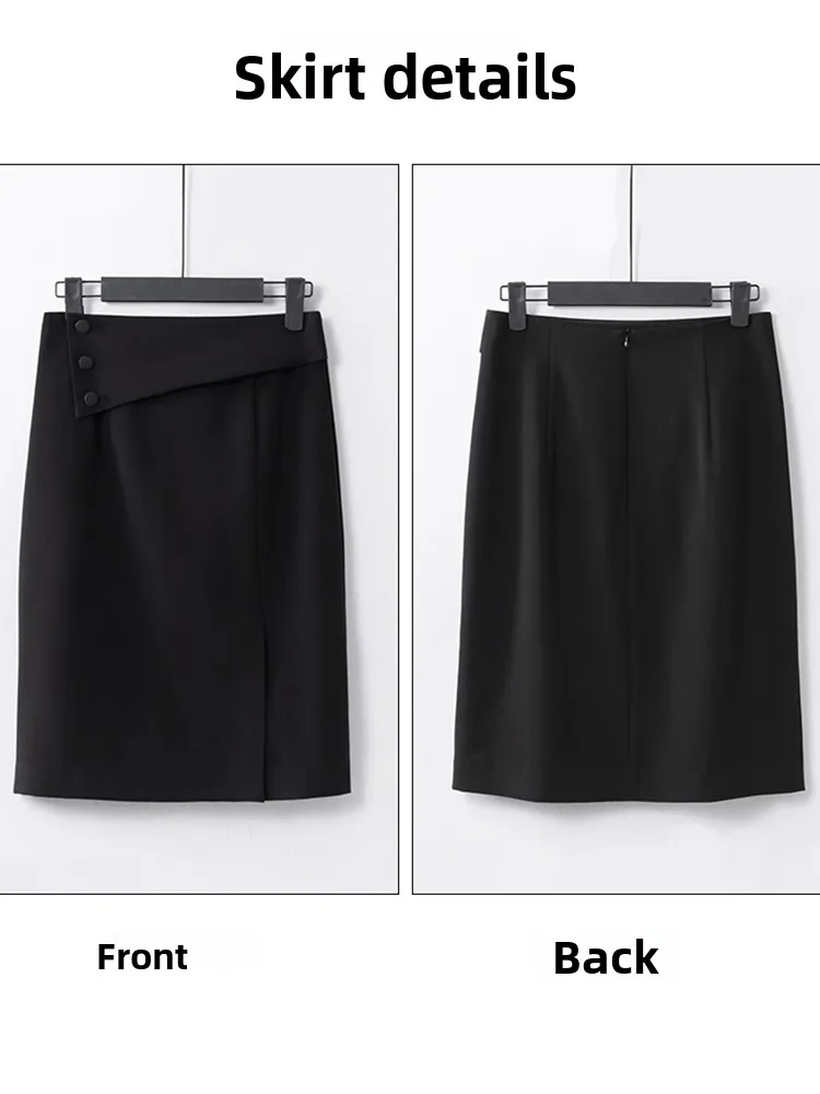 Professional High Waist A-Line  Skirt for Women Side Slit Zipper Design Office Commute Style Polyester Blend Summer Skirt