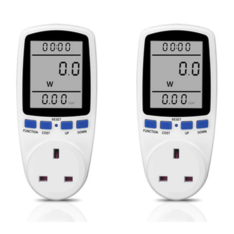 New-2X AC Digital LCD Power Meter Power Meter Power Kwh Electric Energy Meter Measuring Socket Power Analyzer UK Plug