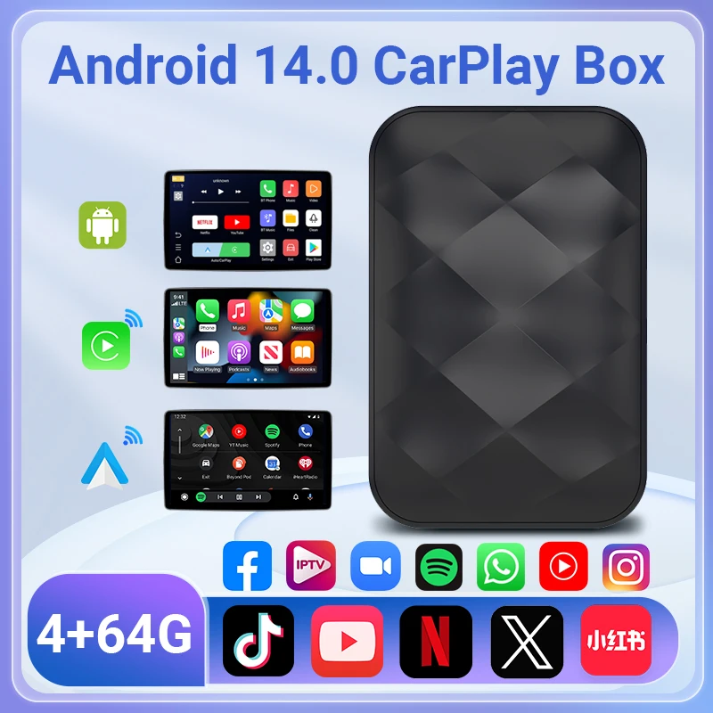 2025 New 3IN1 Android14 Wireless Carplay Android AutoAdapter Upgrade Plug&Play For Youtube Netflix Dongle Wireless Car AI TV BOX