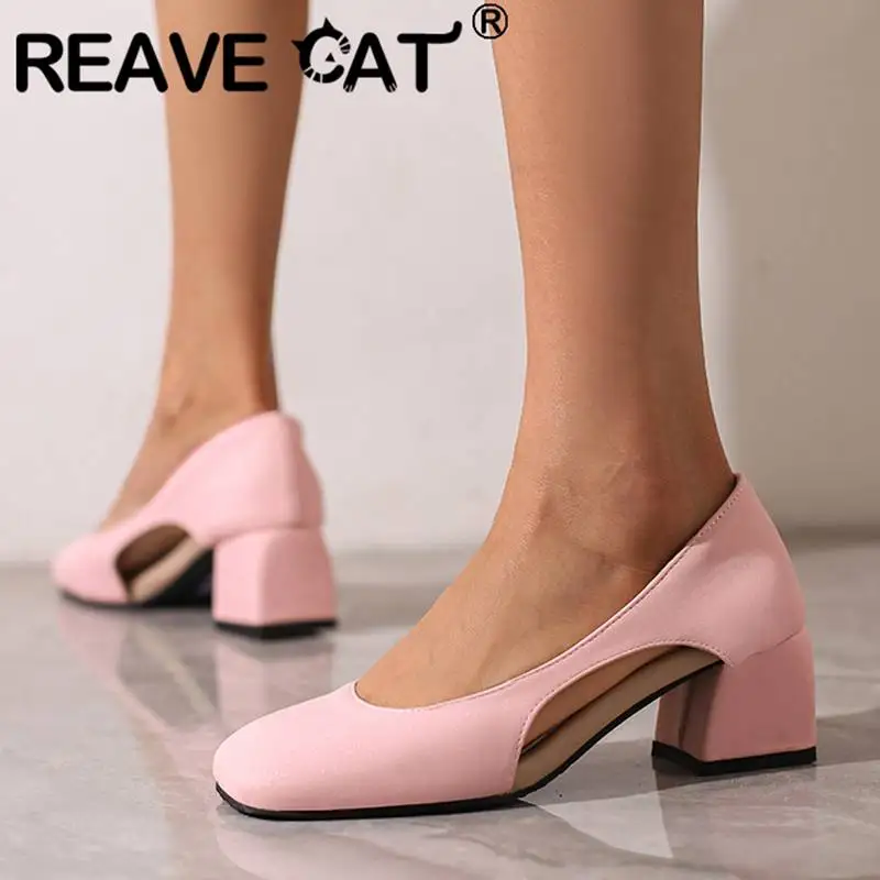 

Брендовые женские туфли-лодочки REAVE CAT на блочном каблуке 5,5 см, лаконичные женские туфли без шнуровки, большой размер 46 47 48 Daily Shallow S4787
