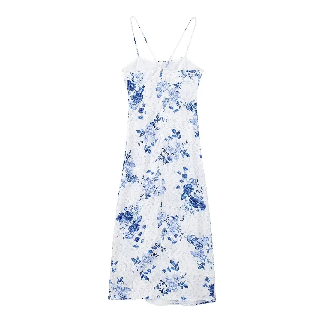 TRAFZA 2024 Spring Summer Print Streetwear Women Dresses Fashion Sexy Backless Sleeveless Strapless Cami Zipper Ladies Dresses