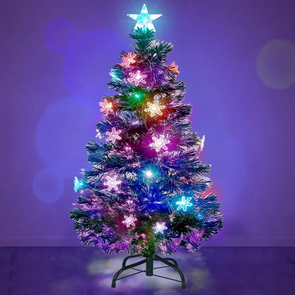 

Pre-lit 4-Foot Artificial Christmas Tree with Multicolor LED Fiber Optic Lights, Snowflakes, and Star Topper