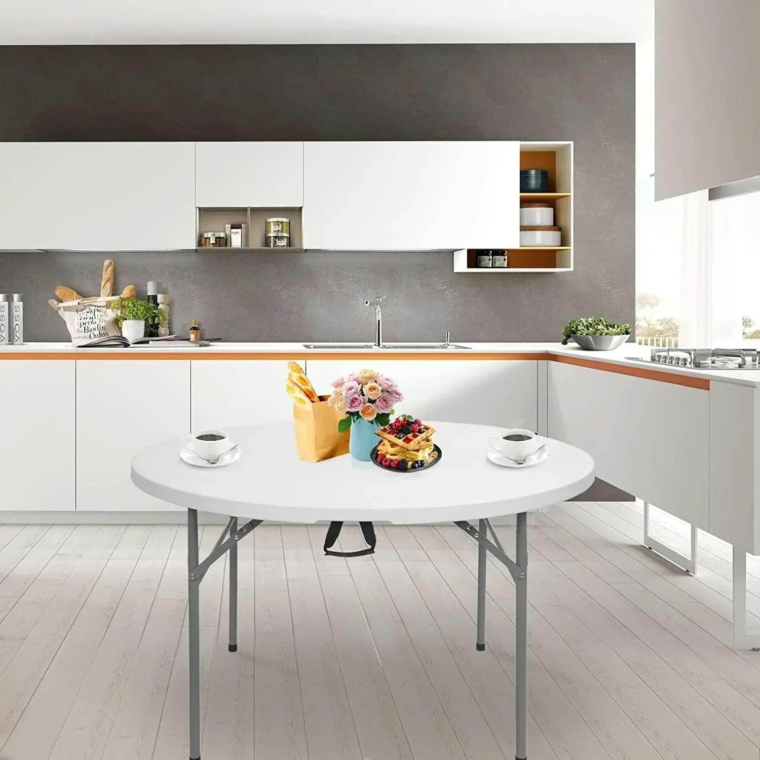 

#For 48 Inch Fold-in-Half Round Table Folding for Banquet, Dining w/ Carrying Handle&