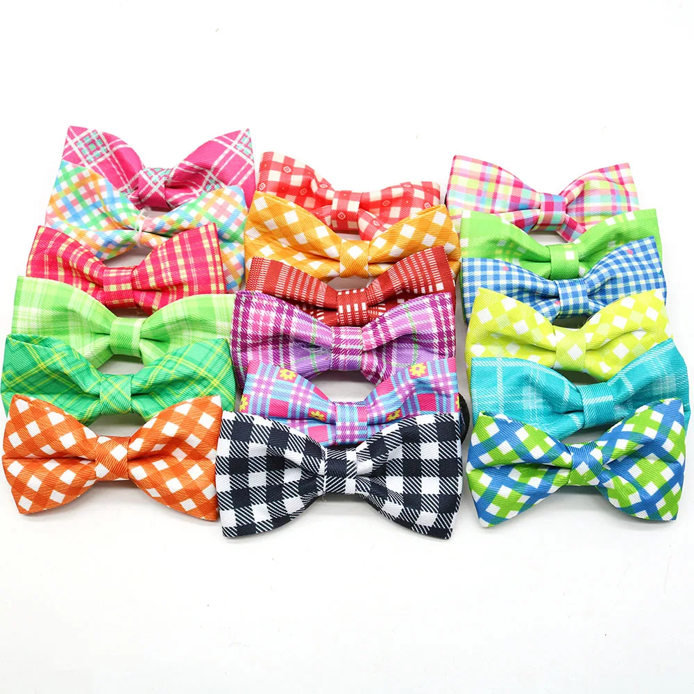 50pcs Slidable Dog Bow Tie Summer Pet Dog Cat Collar Accessories For Small Dogs Plaid Style Dog Grooming Pet Supplies For Dogs