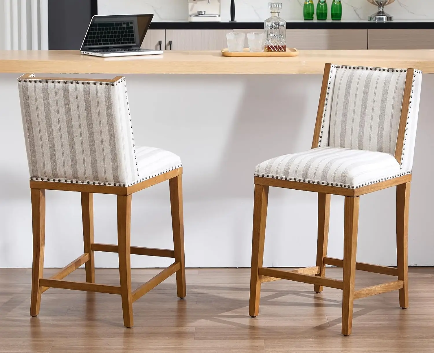 

26-дюймовый барный стул с крыльчатой спинкой, набор из 2 мягких льняных тканевых заклепок, высота стойки кухонного острова, по индивидуальному заказу