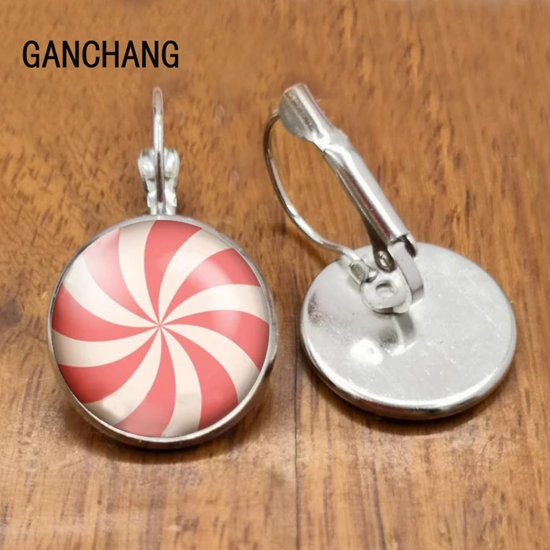 Colorful candy lollipop pattern 16mm circular photo glass handmade earrings making jewelry