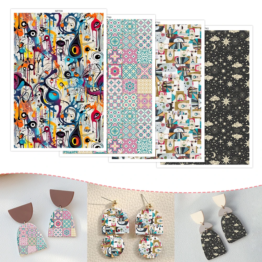 

Star Cloud Moon Vintage Grid Pattern Soft Ceramic Earrings Water Soluble Disposable Sticker for Diy Jewelry Making Decal 2025