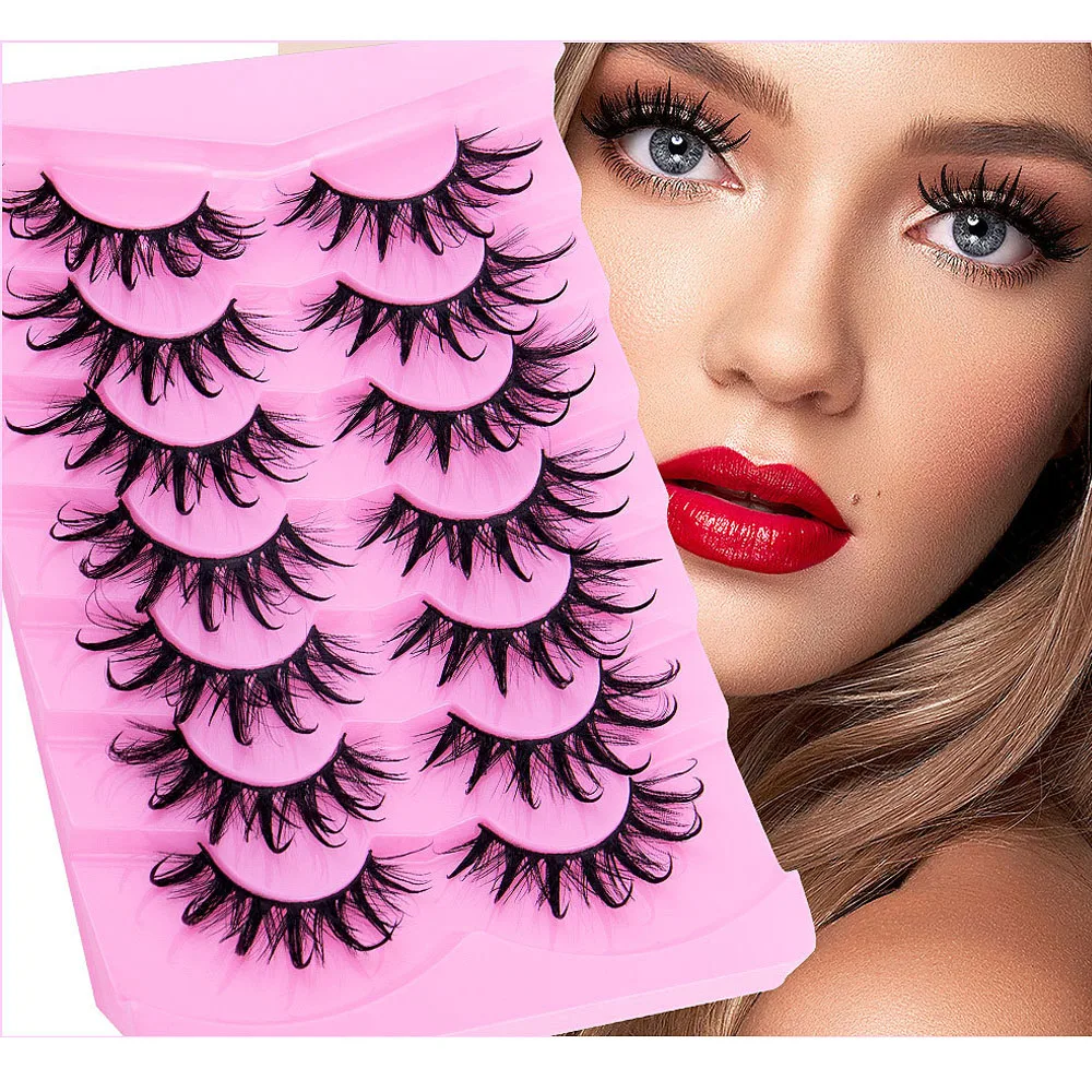 Manga Lashes 7 pairs Eyelashes 3D Natural False Lashes Fluffy Soft Cross Wispy Natural Eyelash Extension Makeup