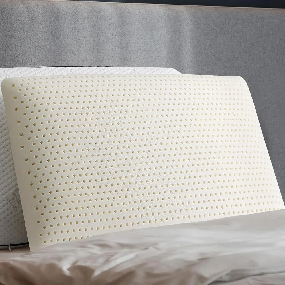 

Queen Size Soft Talalay Natural Latex Pillow with Cotton Cover, Ideal for Side and Back Sleepers