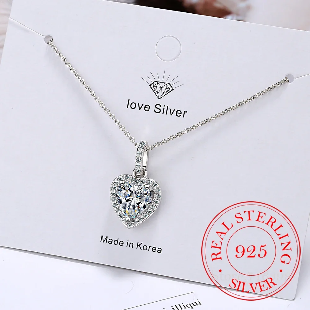 Top Quality 925 Sterling Silver Forever Love Heart Big Single Cz Charm Pendant Necklace Dainty Jewelry for Women Lady Valentine