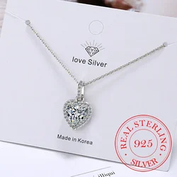 Top Quality 925 Sterling Silver Forever Love Heart Big Single Cz Charm Pendant Necklace Dainty Jewelry for Women Lady Valentine