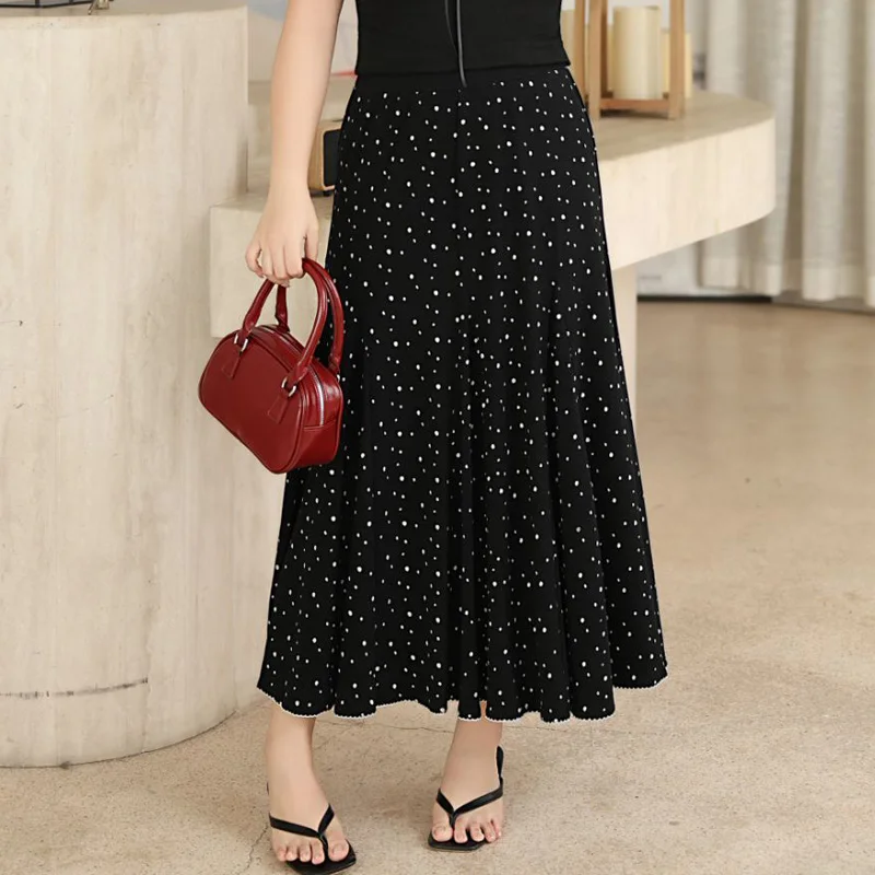 

Юбка-рыбий хвост в горошек для женщин больших размеров, длинная юбка-рыбий хвост премиум-класса с эластичной резинкой на талии и большими качелями