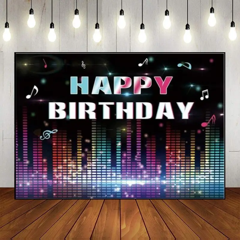 Decoration Banner The Breath of Youth Photo Musical Note Dynamic Tik Neon Background Happy Birthday Melody Pop Music Theme Party