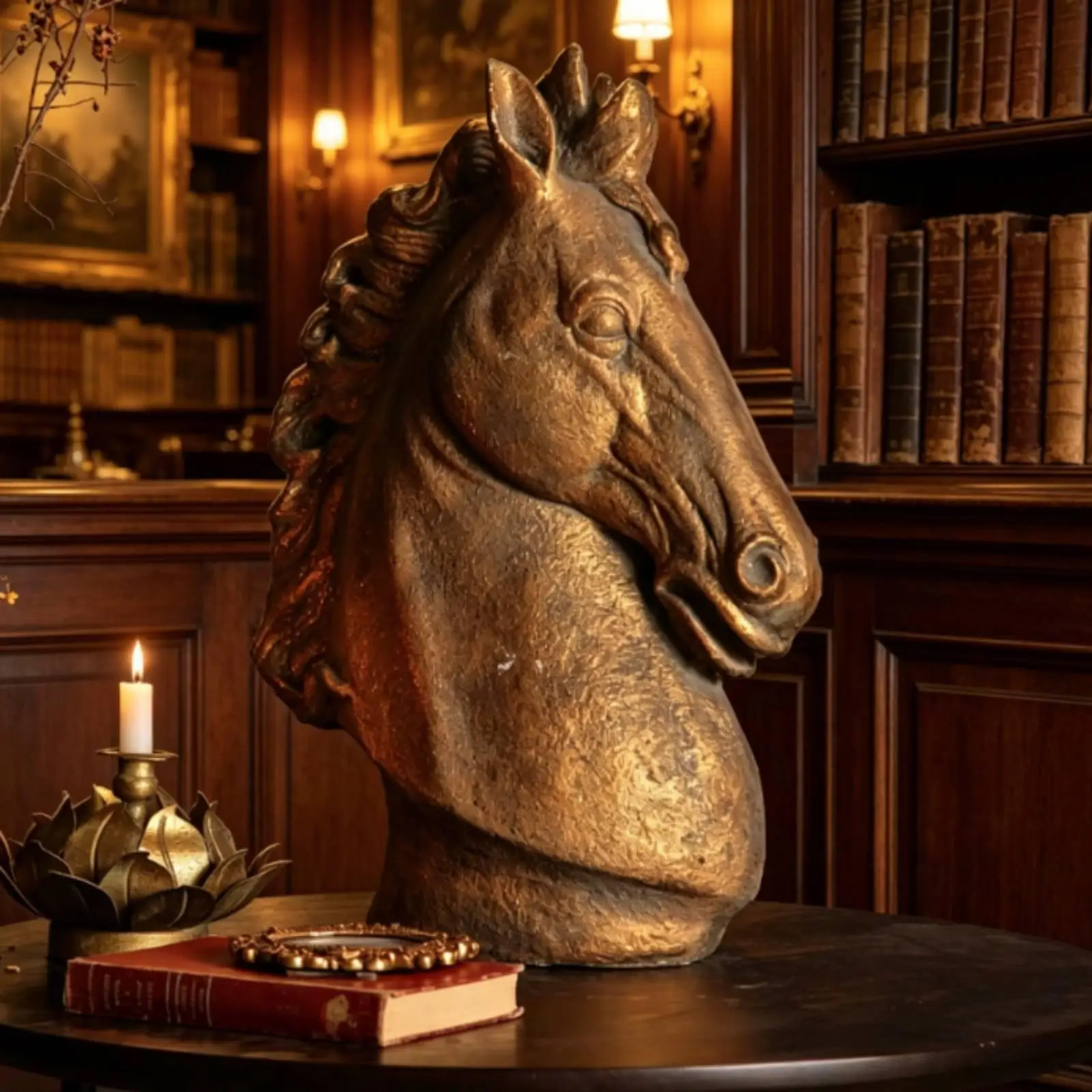 Classic Horse Bust Sculpture Decorative Resin Figurine Old World Style Art Piece for Office Desk Entryway Console Home