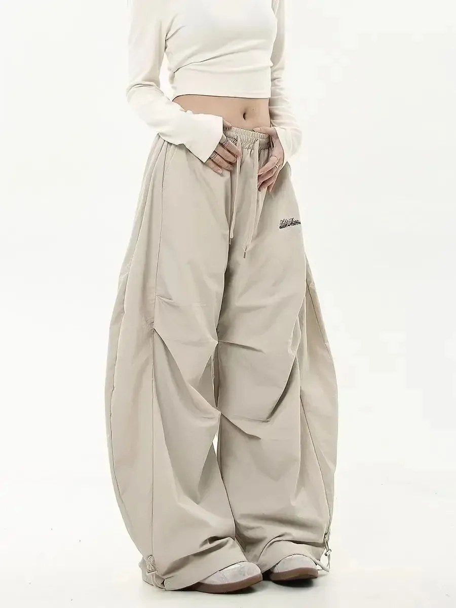 Women Casual Joggers Tech Pants Solid Low Waist Pants Drawstring Wide Leg Baggy Trousers Y2k Streetwear Oversize Sweatpants