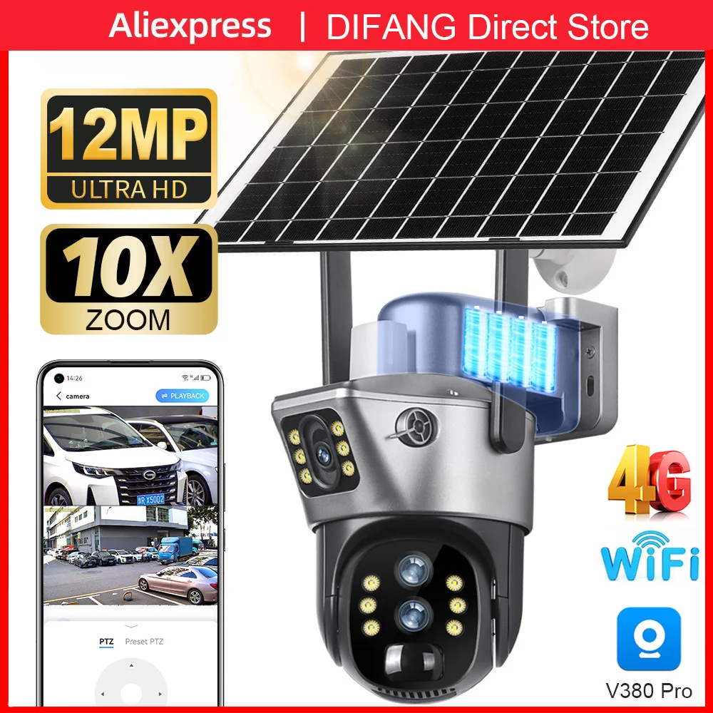 

DIFANG 4G Outdoor 8MP Solar Camera IP Monitoring 4K Dual Lens PIR PTZ Body Recognition Detection Waterproof WiFi Camera Security