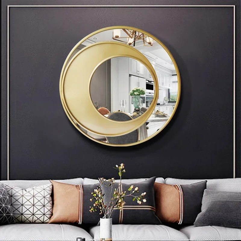 Wall Mirror Modern Metal Frame Gold Brass Round Bathroom Shatterproof Easy Assembly Sturdy Durable Stable Comfortable