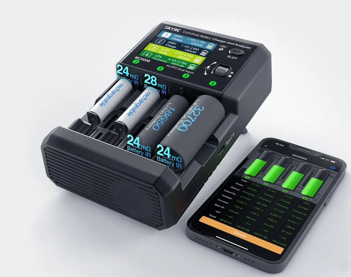 SKYRC MC5000 Cylindrical Battery Charger for AA/AAA to 18650/21700/32700 High Capacity Lithium Battery Charging Tool