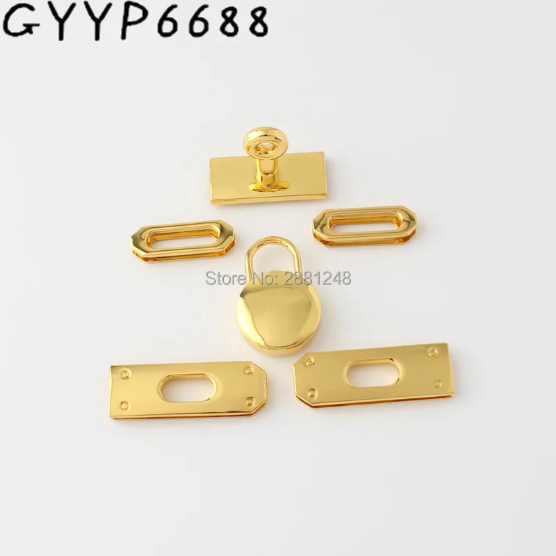 K gold new rectangle eyelets Decorative lock hanger for bags hardware wholesale a set of locks fittings bag handbags purse