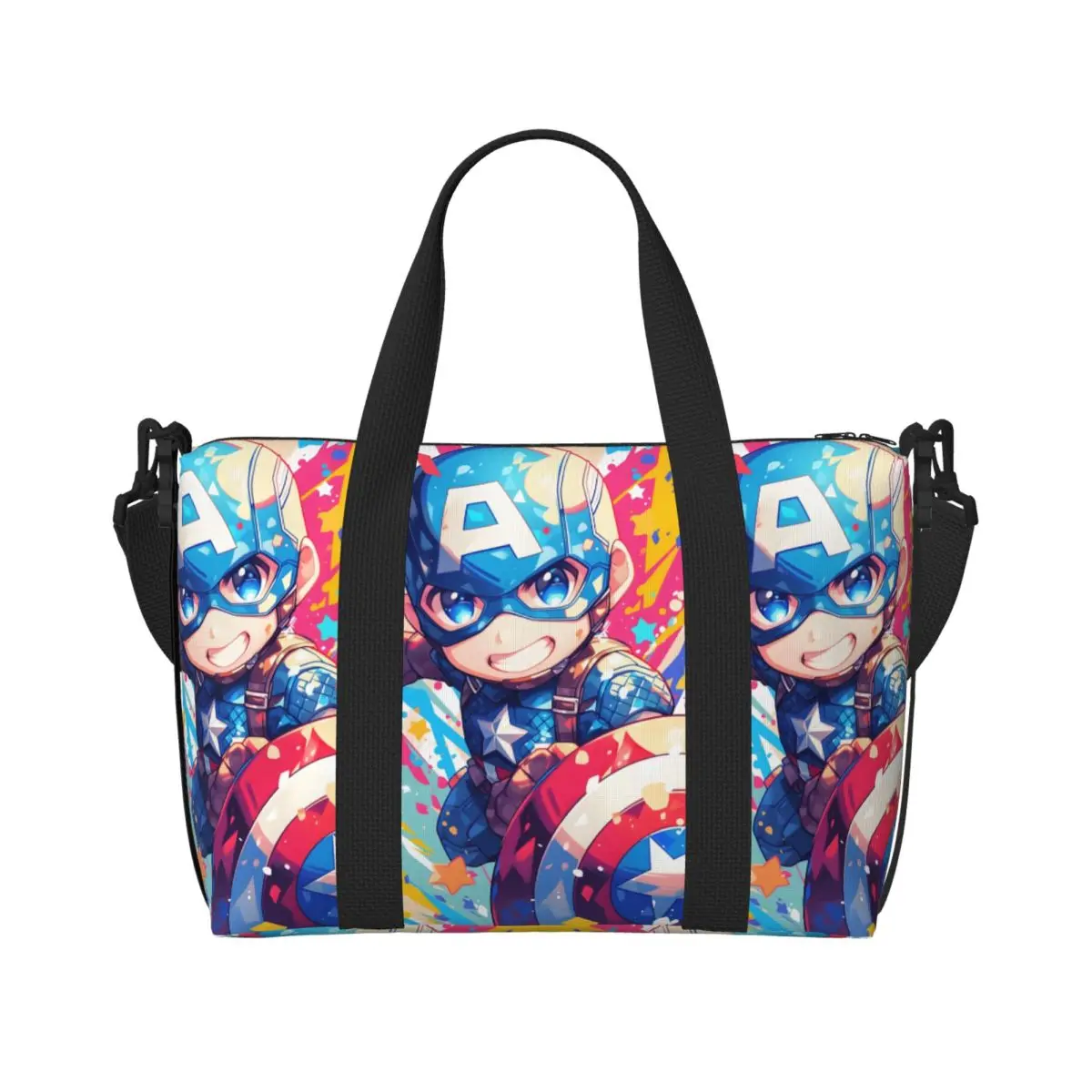 Custom Captain America Tote Bag Women Large Capacity Classical Film Colorful Graffiti Gym Beach Shoulder Travel Bag