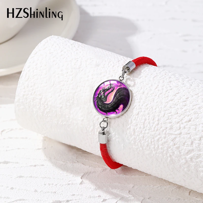 2024 New Mortal Kombat Rope Bracelet Fire Dragon Red Black Bracelets Glass Dome Cabochon Jewelry Handmade Gift