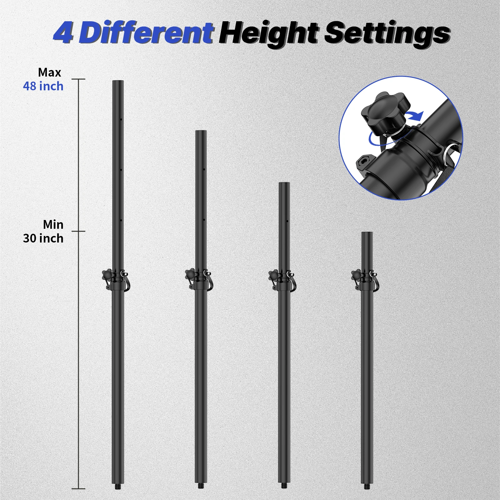 Set of 2 35mm Speaker Poles for Subwoofer, Height Adjustable, M20 Threaded Mount Compatible view 2