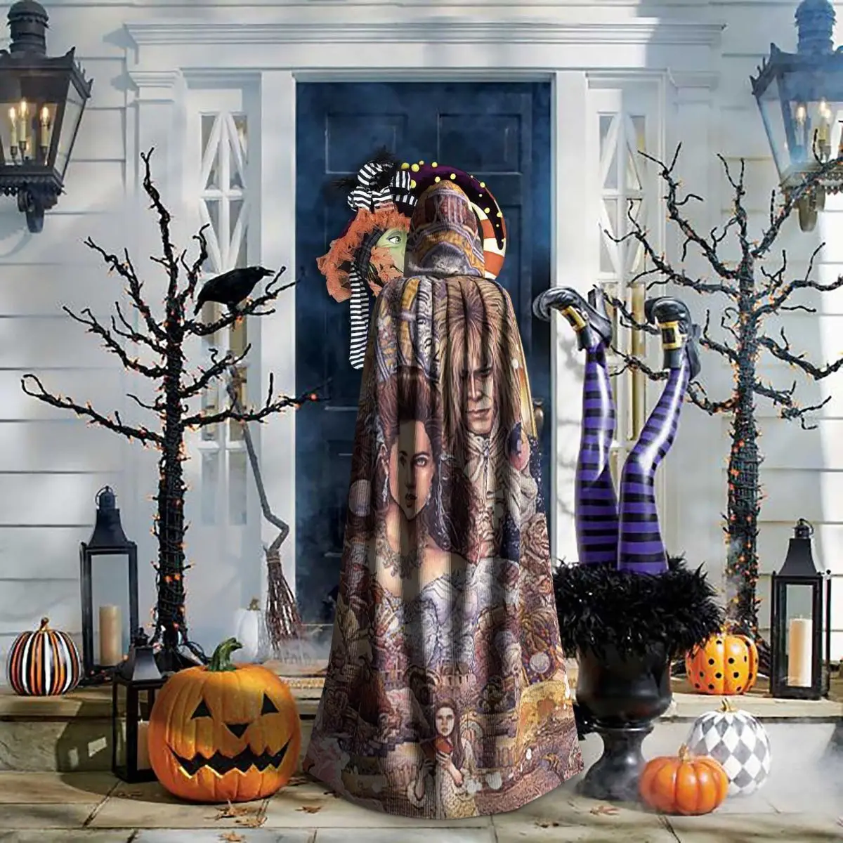 العودة إلى متاهة فيلم طويل مقنع عباءة ساحرة القرون الوسطى زي تأثيري كيب هالوين معطف الكبار للجنسين