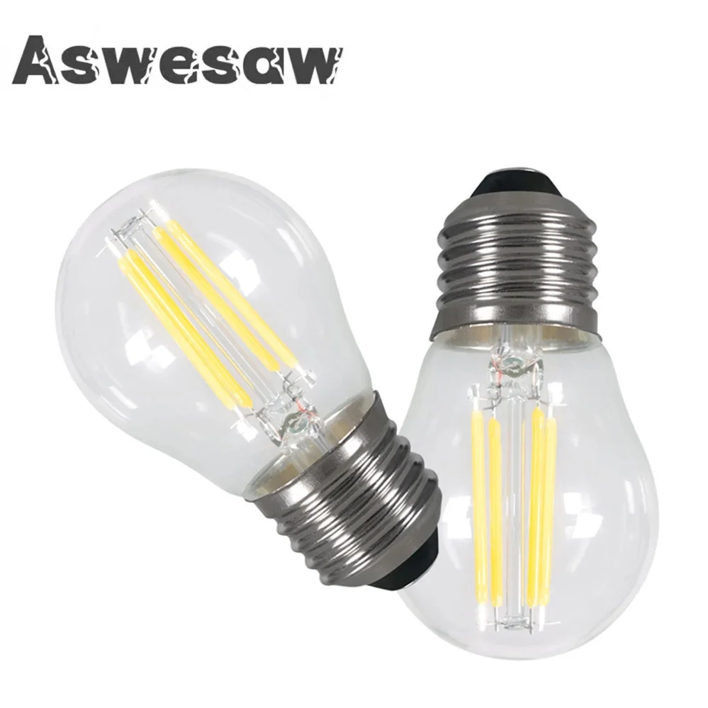 LED Candle Bulb  G45  Vintage Lamp E14 E27 220v Globe 2W 4W 6W 8W Filament Glass bulb retro candle lamp High light transmittance