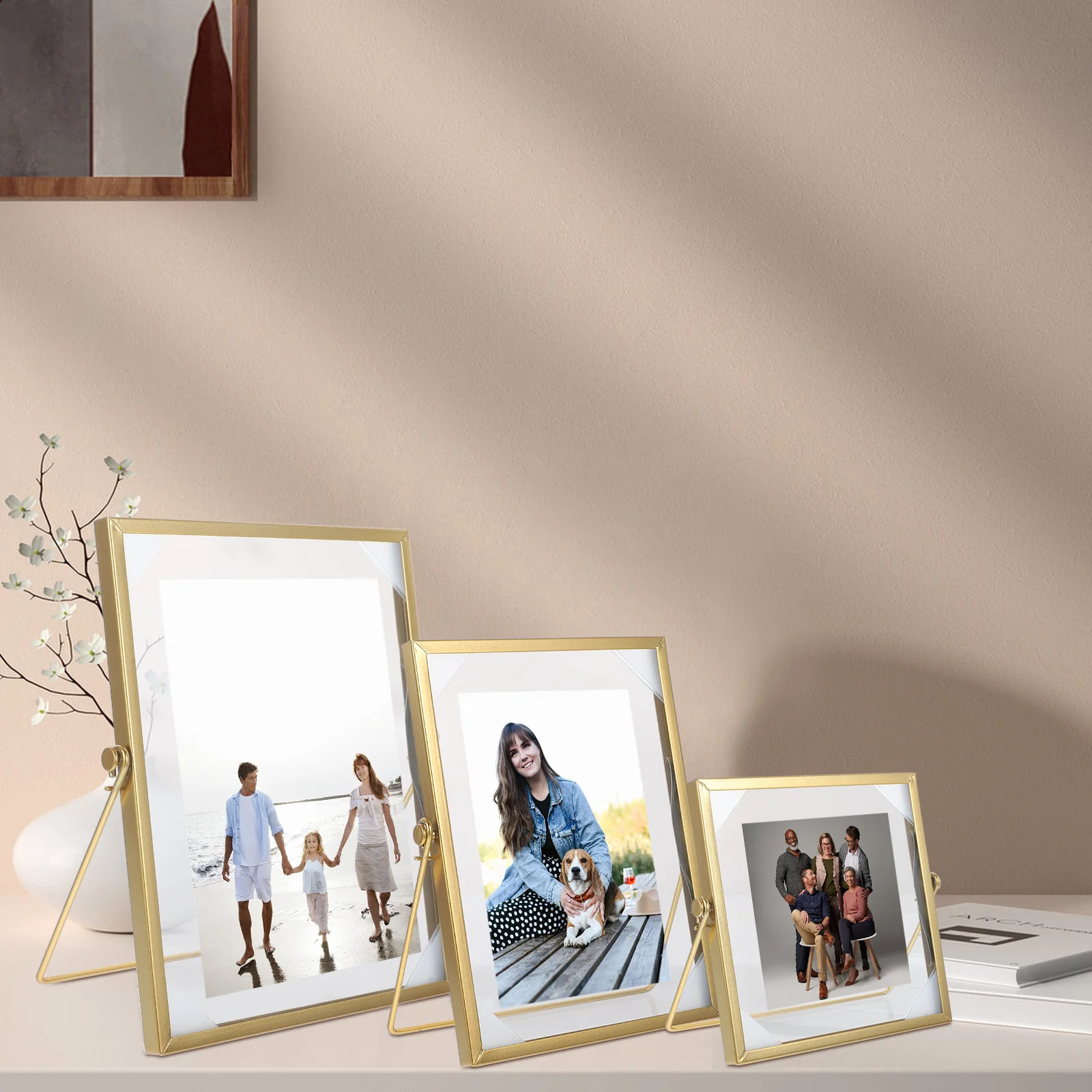 

3Pcs Photo Picture Frame Glass Holder Desktop Display Stand Home Decoration for Photos Paintings Floral Specimen