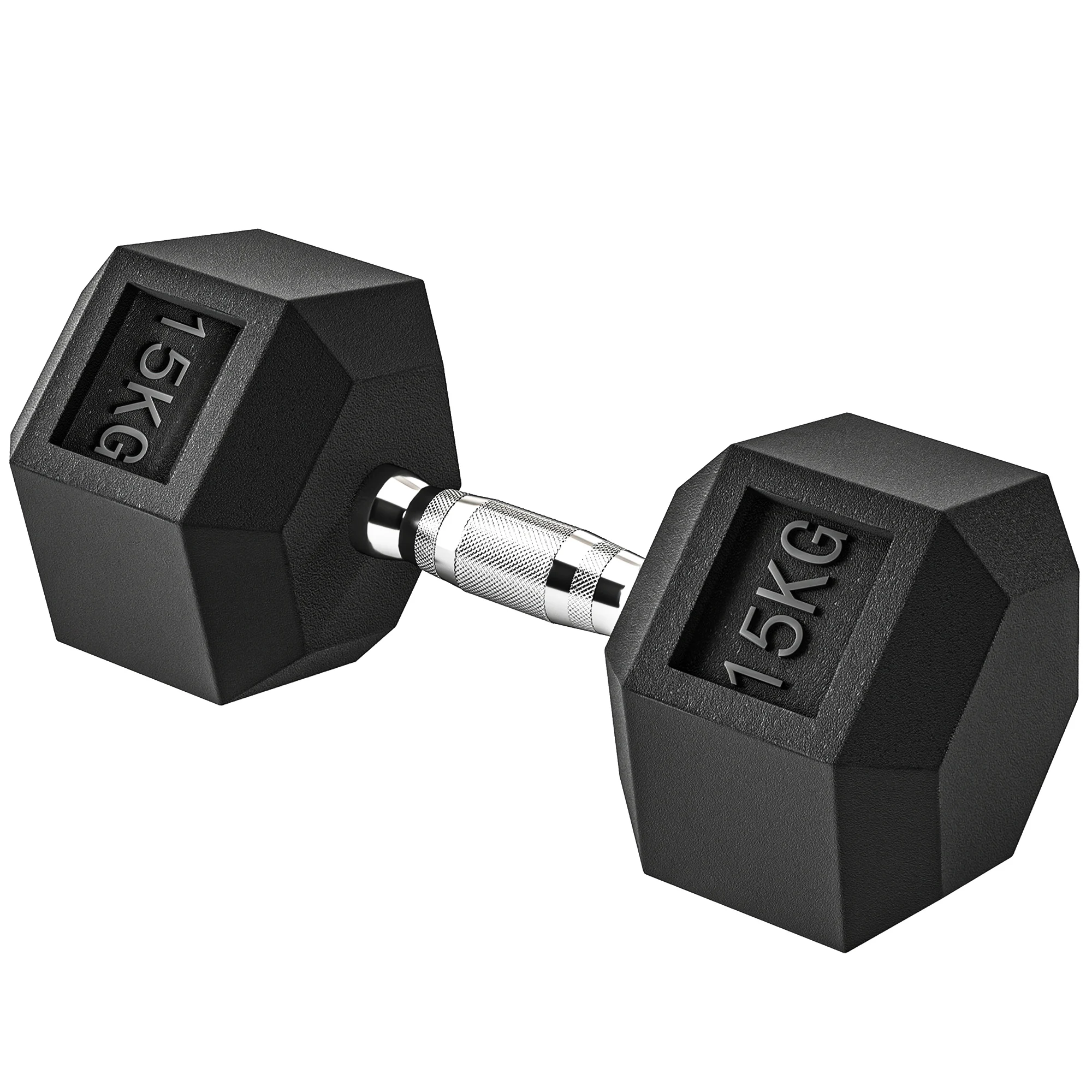 Manubrio Esagonale Homcom 15 kg con Barra di Collegamento in Metallo Nero e Argento