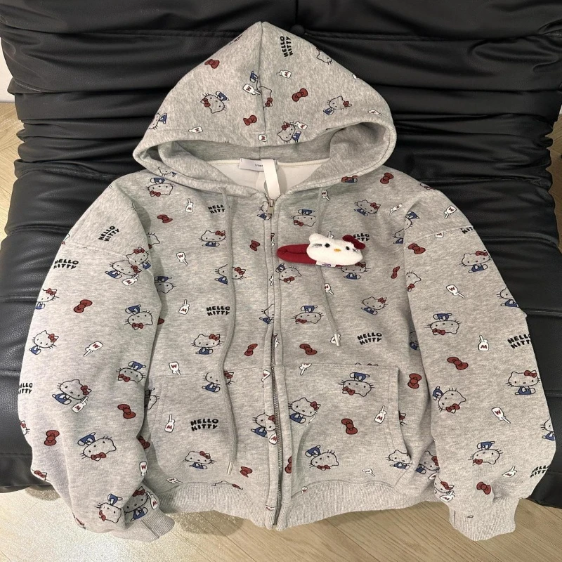 

Толстовка с капюшоном Sweet Girl Loves The Full с принтом Hello Kitty для студентов, свободный повседневный универсальный кардиган, куртка