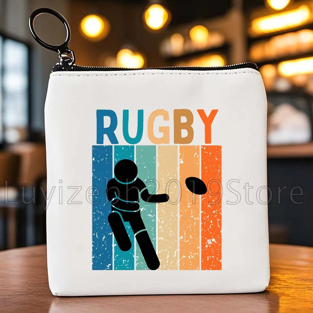 Забавный регби для девочек, спортивный игрок, подарки для влюбленных, холст, кошелек для монет, губная помада, квадратная сумка для хранения ключей, сумка на молнии, портативный кошелек
