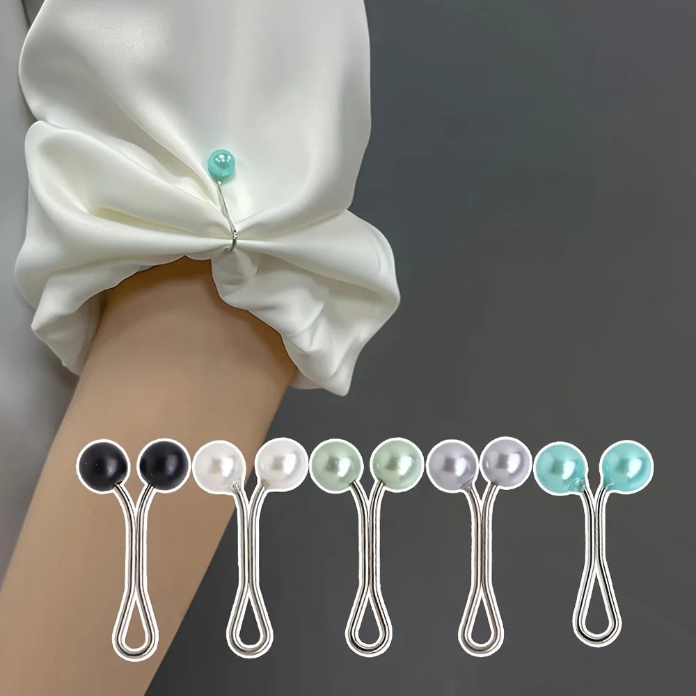 6pcs Random Color Sleeve Shortening Buckles, Pearl Scarf Clips And Headscarf Buckles, Clothing Hem Fixers, Women'S Additions