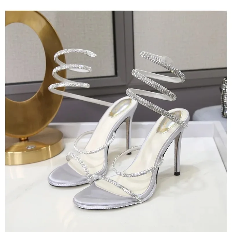 Sexy High Heels Sandals Woman Rhinestone Ankle Snake Twine Around Party Prom Shoes Female Crystal Gladiator Sandals Women