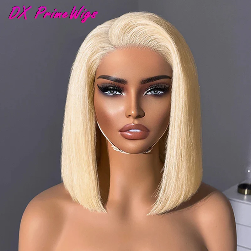 

Blonde 13x4 Straight Lace Frontal Bob Wig Silky 200% Density Blonde Color #613 Pre Plucked With Baby Hair 100% Human Hair Wigs