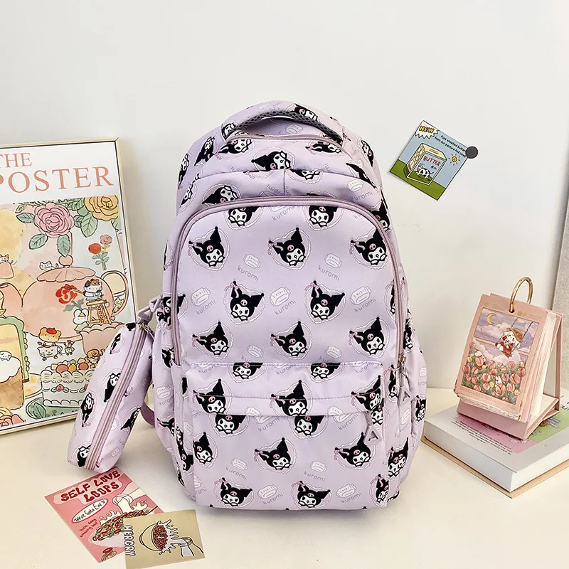 Sanrio Cinnamoroll Printing Backpack, Kuromi Hello Kitty Anime Preppy Schoolbag, Kawaii Nylon Travel Knapsack With Pencil bag