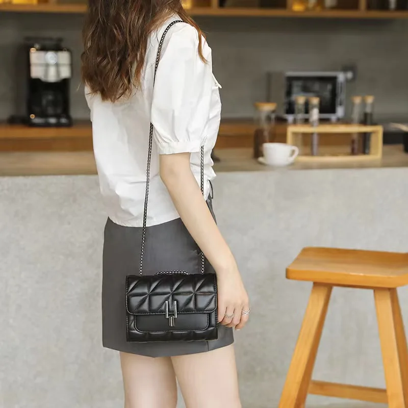 Women Diamond Chain Bag C Black Rhomboids Shoulder Bag Lady's Messenger Bag Crossbody Small Square Bags