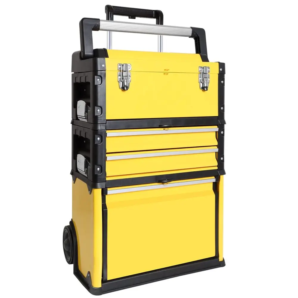 

Stackable Portable Metal Tool box Organizer with Wheels and 2 Drawers, Rolling right Trolley Tool Chest for Garage or Worksho