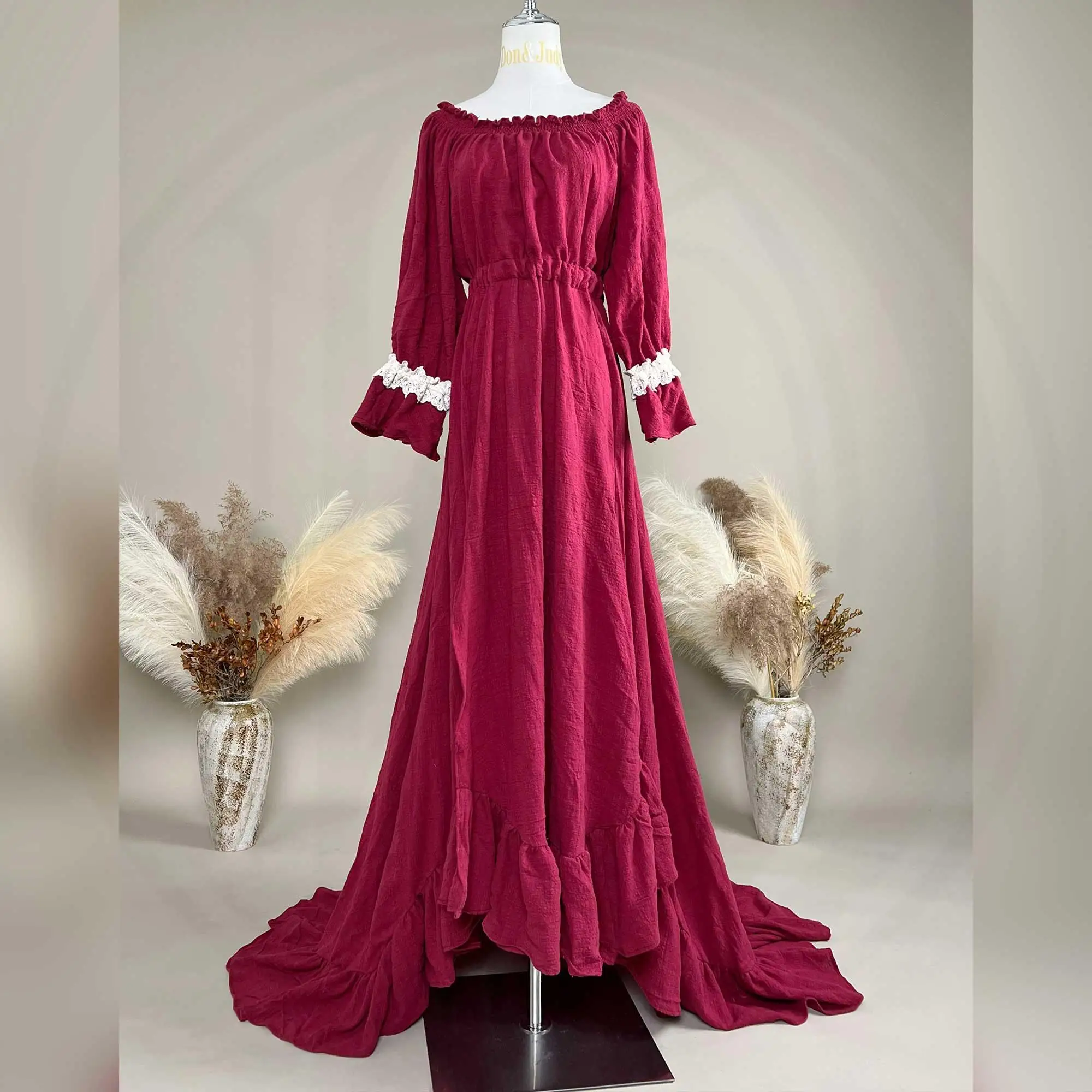 

Don&Judy Baby Shower Gown Woman Dress Long Sleeves Off Shoulder Pregnant Lady Clothing For Photo Shoot