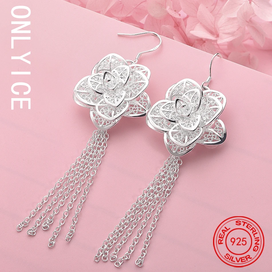 

Charms High Quality 925 Sterling Silver Beautiful Tassel Flowers Earrings Fashion Party Wedding Jewelry Gifts