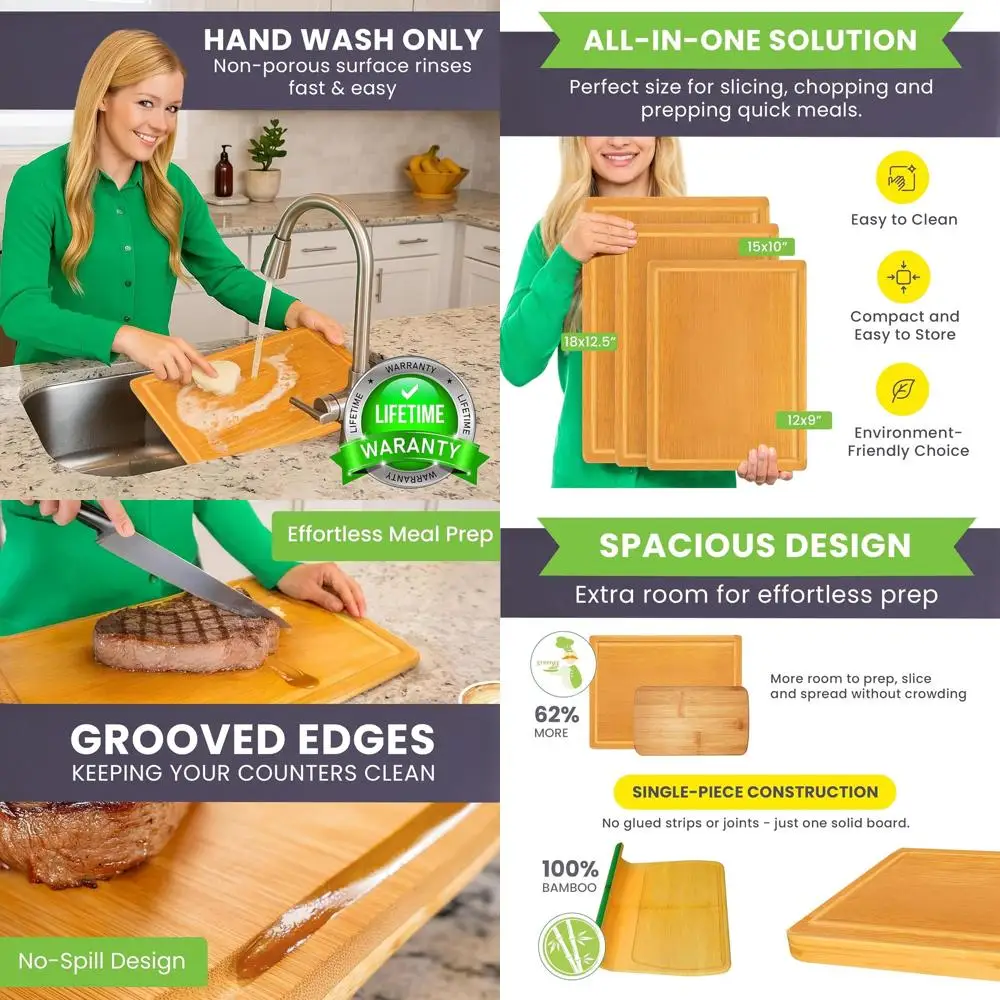 

Large Bamboo Cutting Board Set - Ideal for Chopping, Carving, Slicing, and Serving | Safe Meal Prep for Health-Conscious Chefs