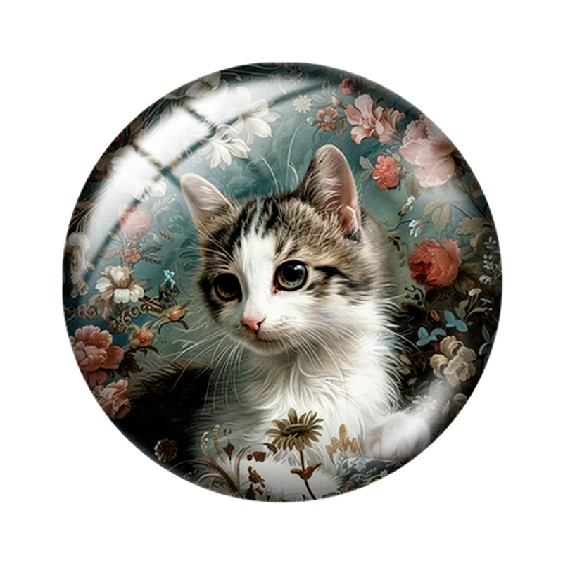 Watercolor Vintage Cat 10pcs 12mm/18mm/20mm/25mm Round Photo glass cabochon demo flat back Making findings
