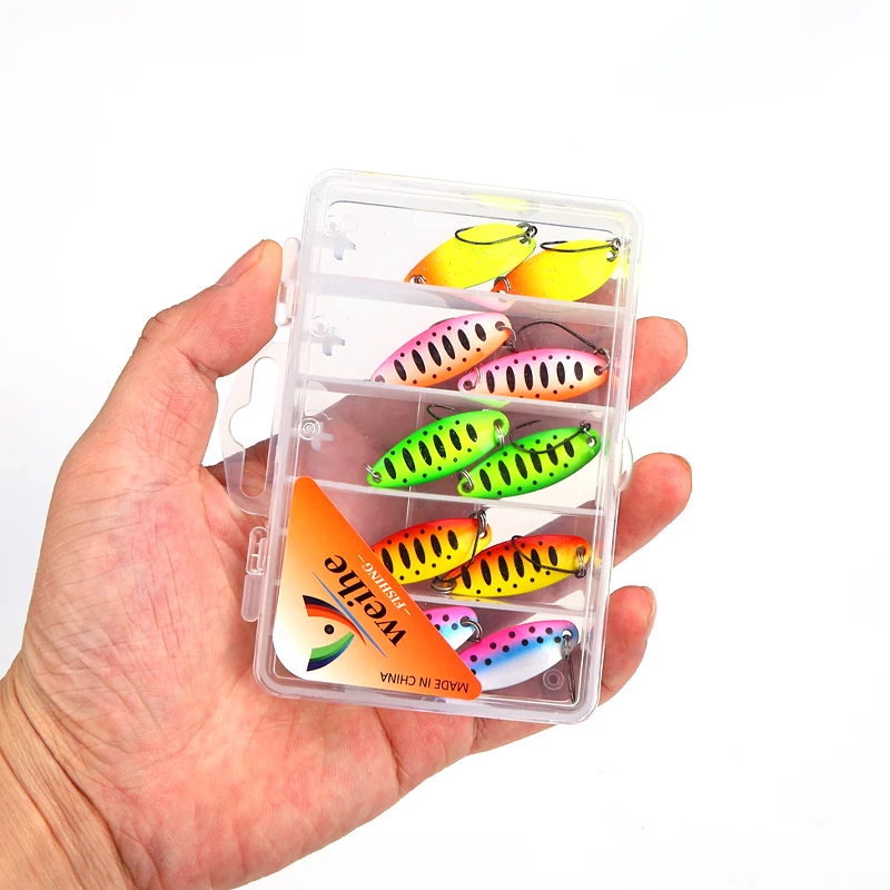 WEIHE 10-teiliges Einzelhaken-Löffelköder-Set, 5 Farben, Angelköder für Barsch- und Süßwasserfischen