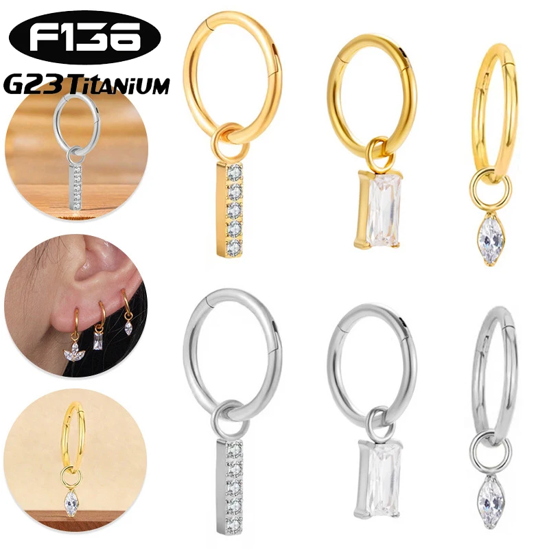 

2PC G23 Titanium Piercing Cartilage Earrings Ear Clip CZ Pendant Earrings Helix Conch Piercing Jewelry For Women 2026 Trending