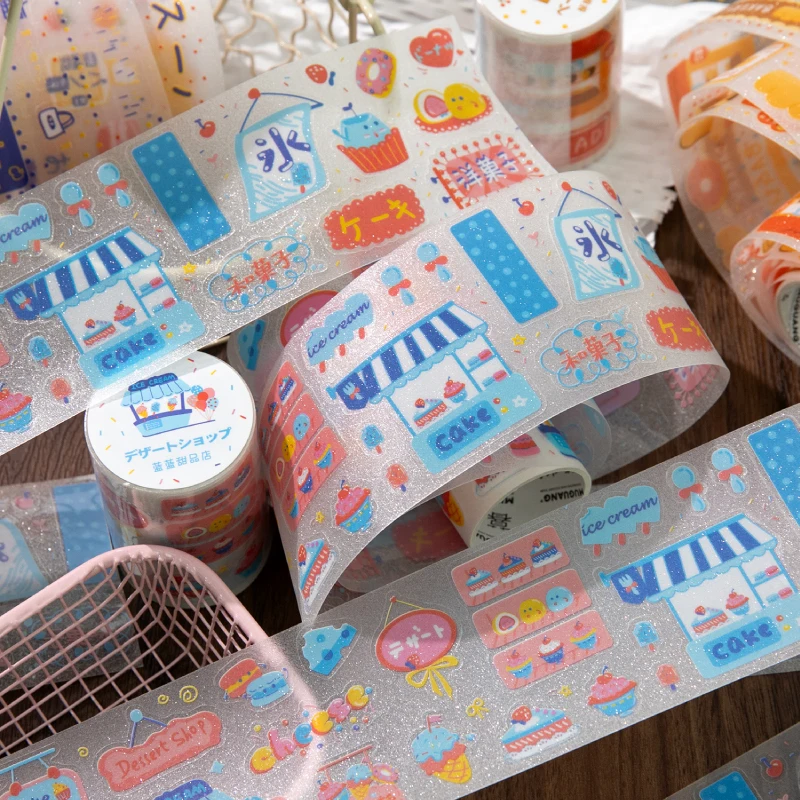 60mm * 2m/roll shopping party series Kawaii flash sand PET die-cutting sticker tape DIY Junk Journal material scrapbook sticker