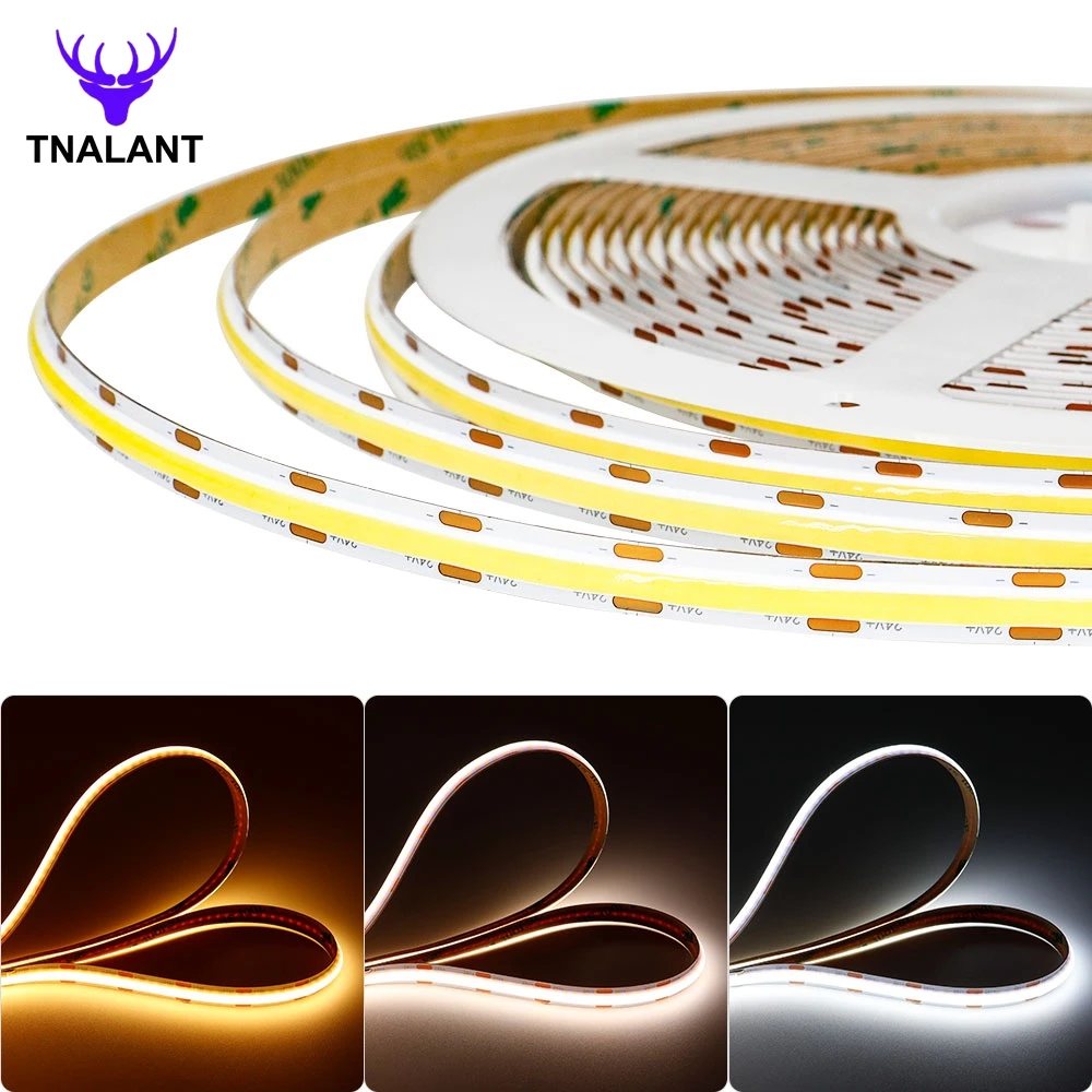 

TUYA FCOB LED Strip CCT 2700K to 6500K CW WW Changeable Power Supply APP Control 600Leds/m High Density 90RA 8mm Dimmable DC24V