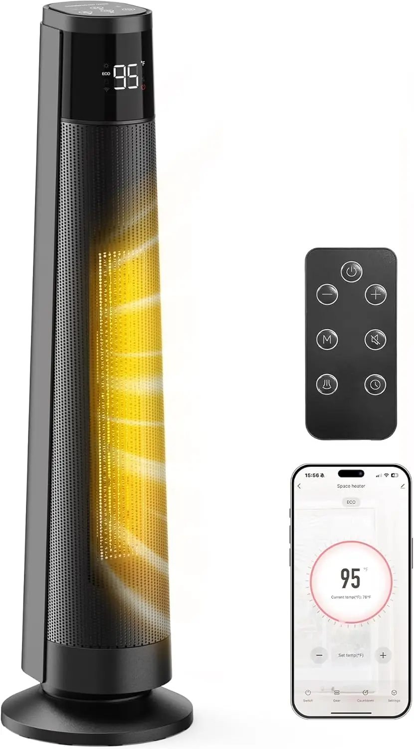 

Электрический обогреватель 1500 Вт для больших помещений, с Wi-Fi и голосовым управлением, 5 режимов, термостат ECO, таймер на 12 часов