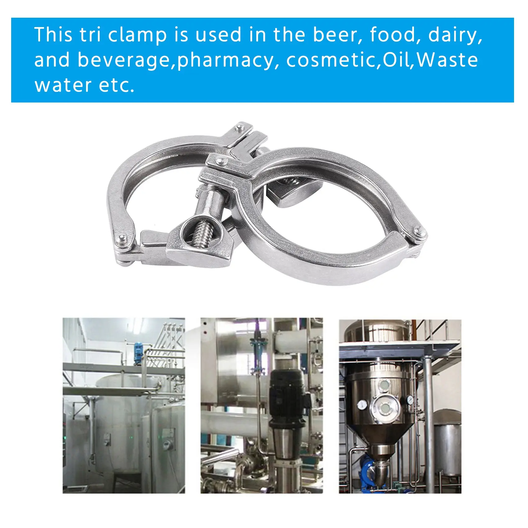 A06K 2 ชิ้น Tri - Clamp เหล็ก Single Pin Heavy Duty Tri Clamp พร้อม Wing Nut สําหรับ Ferrule TC พร้อมปะเก็นซิลิโคน 2 นิ้ว