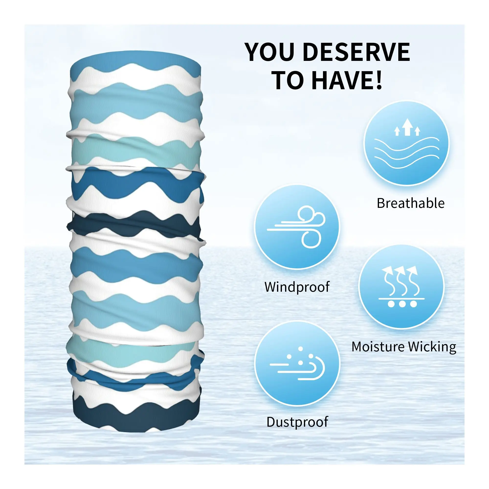 مجردة الأزرق موجة نمط الهدوء المحيط مستوحاة تصميم باندانا غطاء الرقبة المطبوعة التفاف وشاح متعدد الاستخدام عقال المشي لمسافات طويلة الصيد