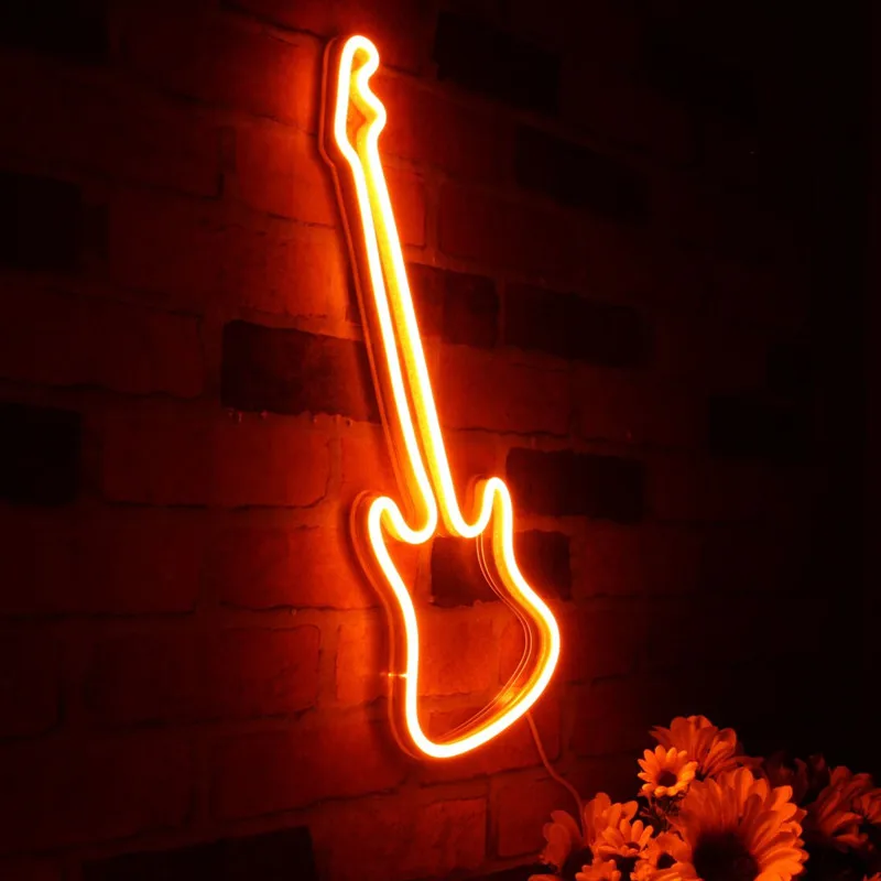 Guitar Decoration Flex Silicone LED Neon Sign Music Room Sign Wall Decor USB Night Light Lamp Brithday Gift